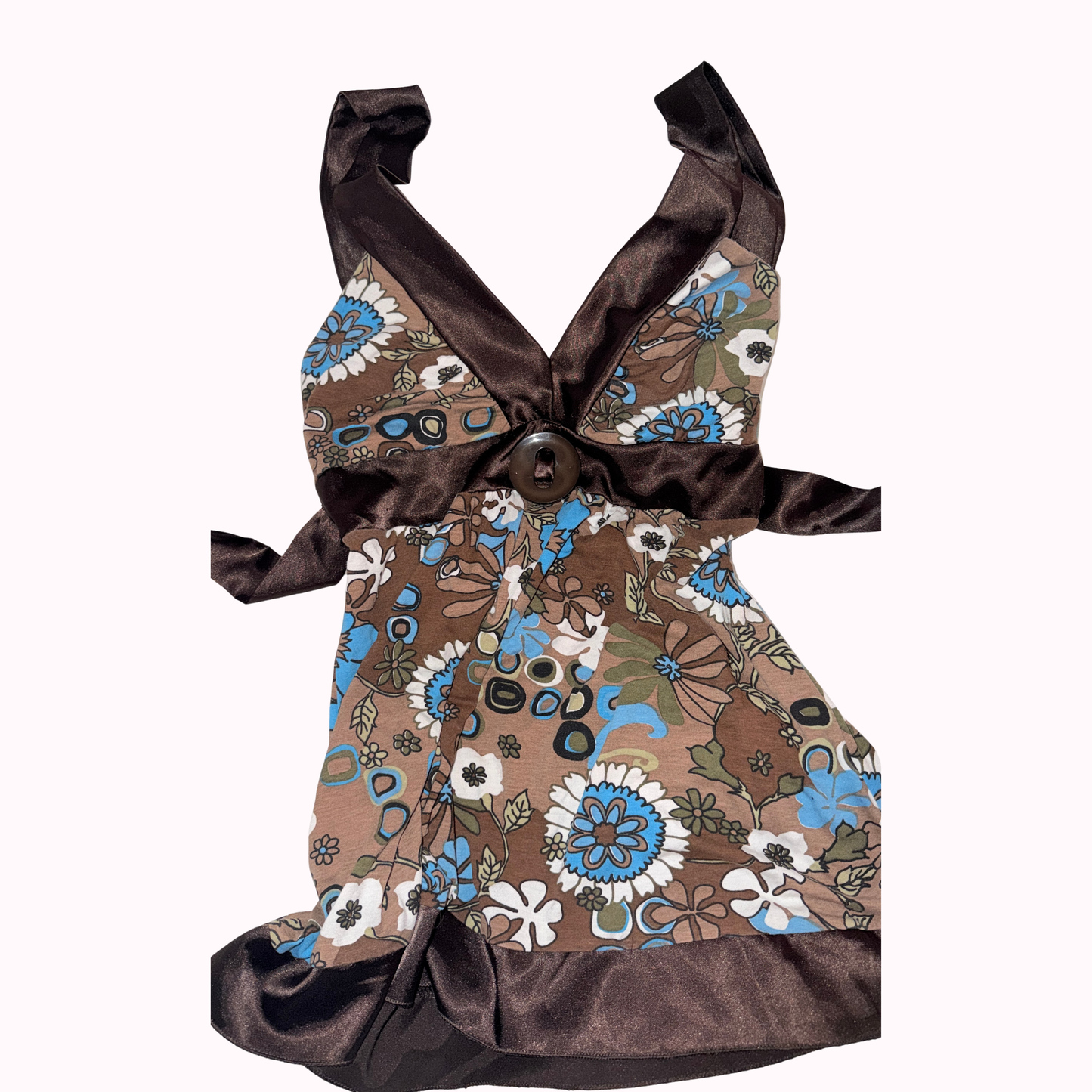 brown & blue floral halter