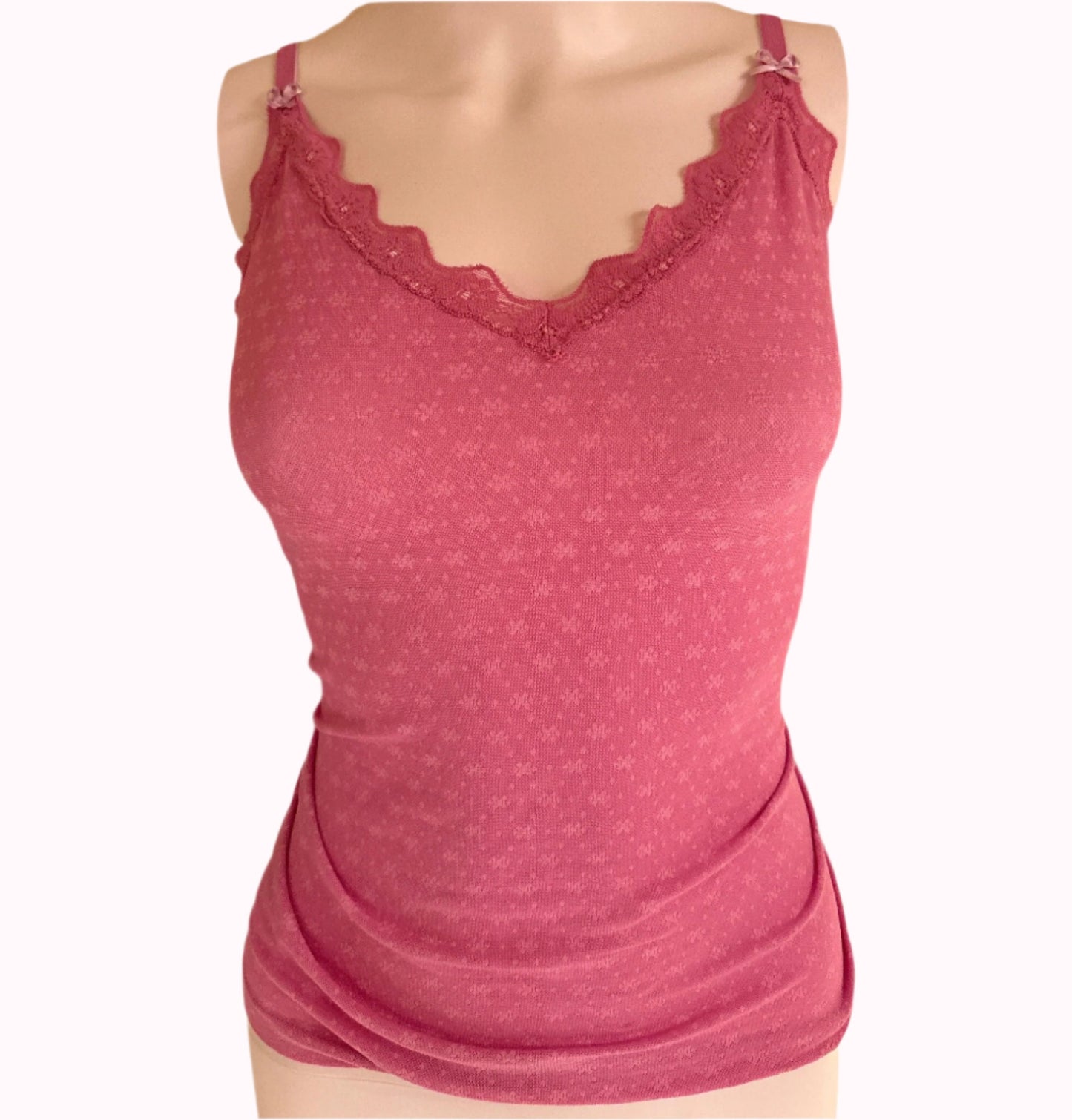 m/l pink lace cami with ribbons - adora archive
