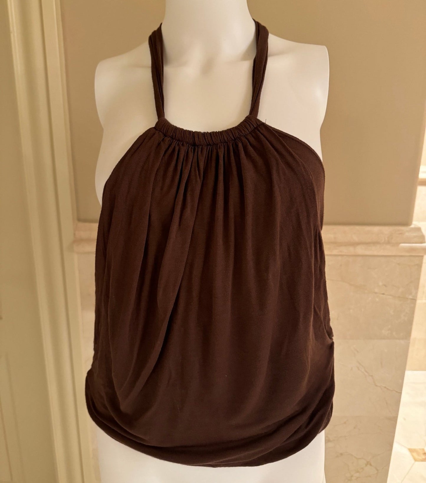 brown top with accessory at the back - adora archive