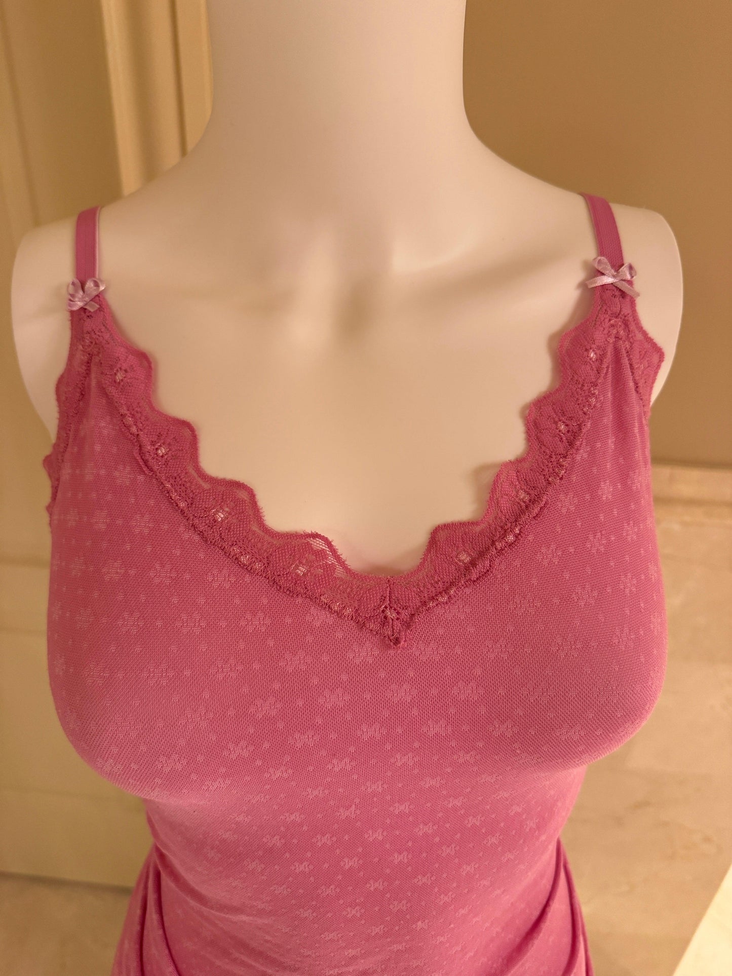 m/l pink lace cami with ribbons - adora archive