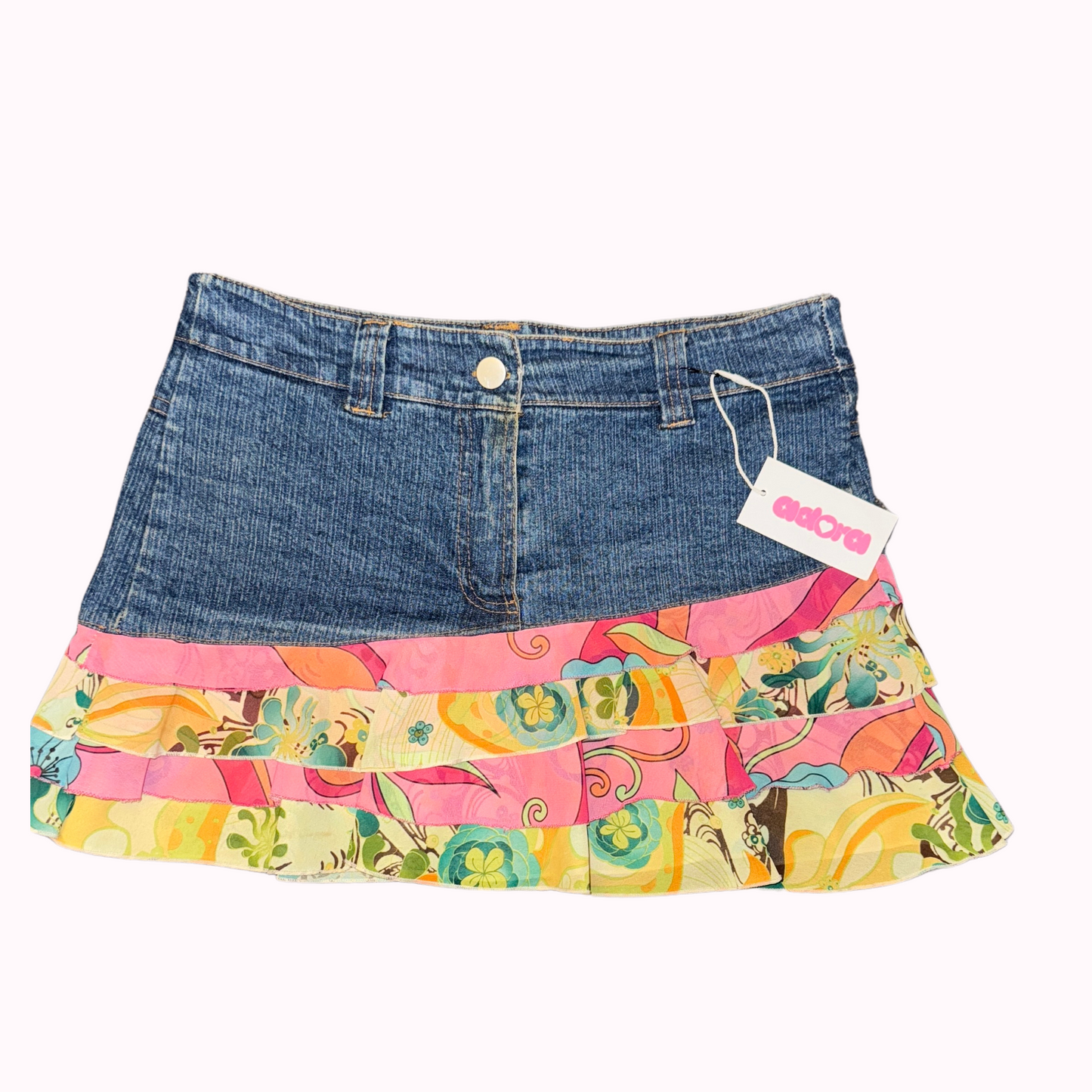 denim mini ruffle skirt